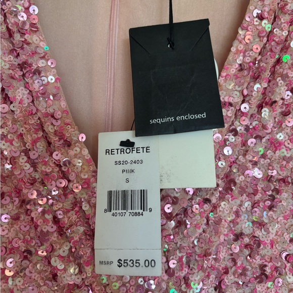 Retrofete Pink Aubrielle Sequin Plunge Dress S- new with tags - Picture 4 of 7